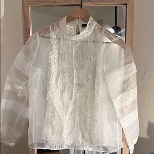 White House Black Market Sheer White Lace Blouse